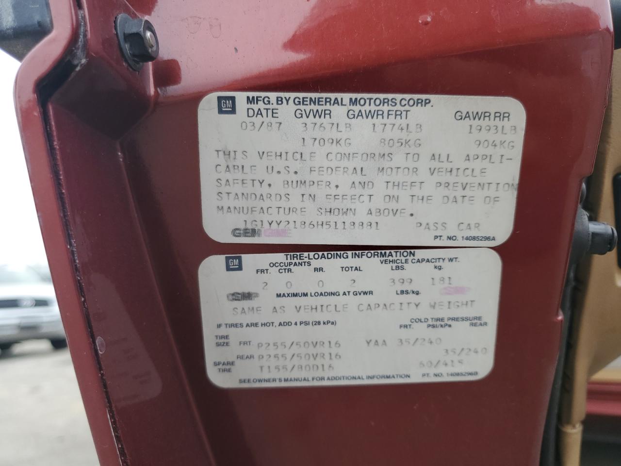 1987 Chevrolet Corvette VIN: 1G1YY2186H5118881 Lot: 92532405