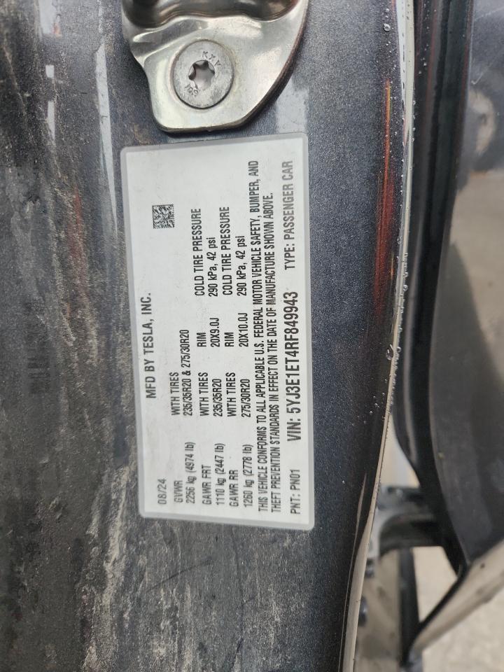 2024 Tesla Model 3 VIN: 5YJ3E1ET4RF849943 Lot: 93425555
