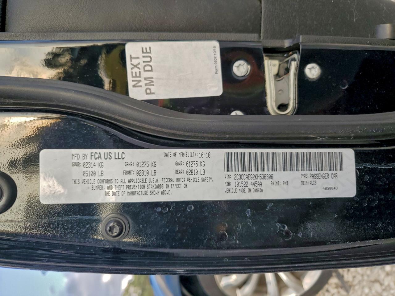 2019 Chrysler 300 Limited VIN: 2C3CCAEG2KH536306 Lot: 94136005