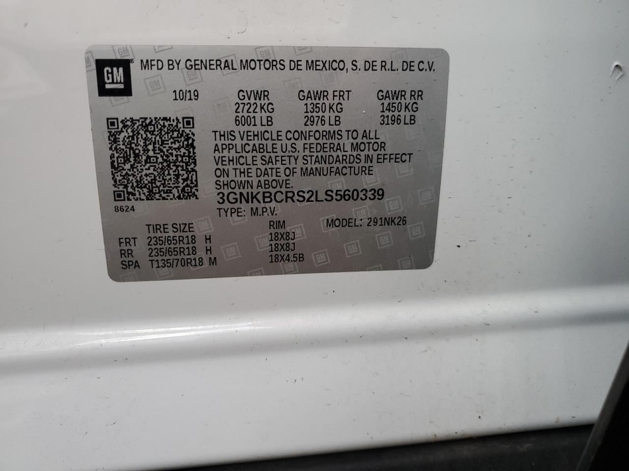 2020 Chevrolet Blazer 2Lt VIN: 3GNKBCRS2LS560339 Lot: 93199755