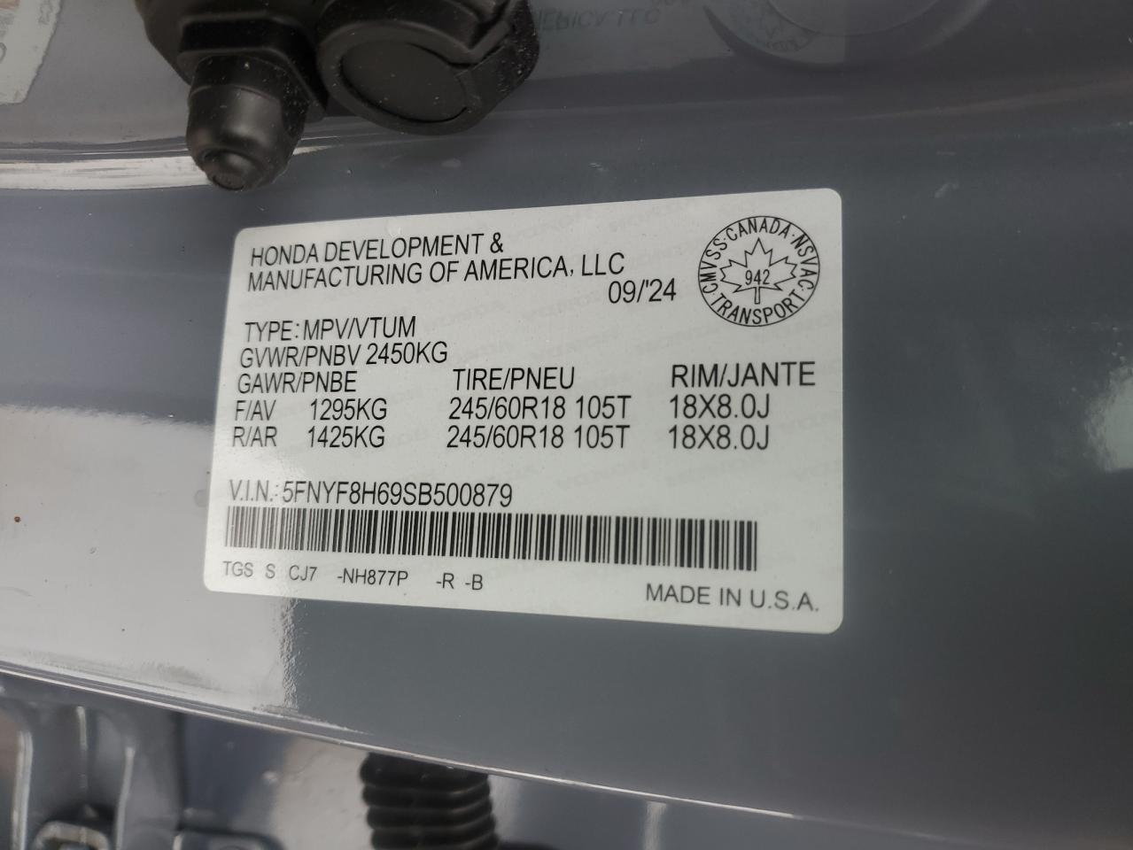 2025 Honda Passport Trail Sport VIN: 5FNYF8H69SB500879 Lot: 92401645