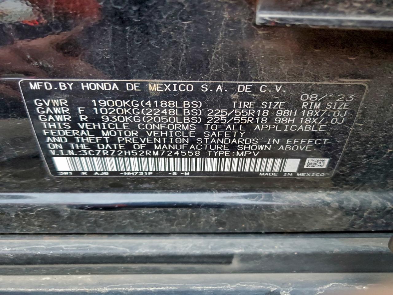 2024 Honda Hr-V Sport VIN: 3CZRZ2H52RM724558 Lot: 94497505