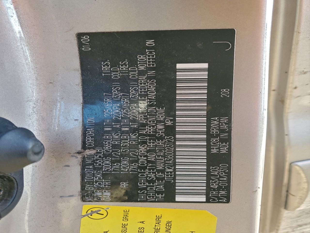 2006 Toyota Highlander Hybrid VIN: JTEEW21A360023123 Lot: 92499865