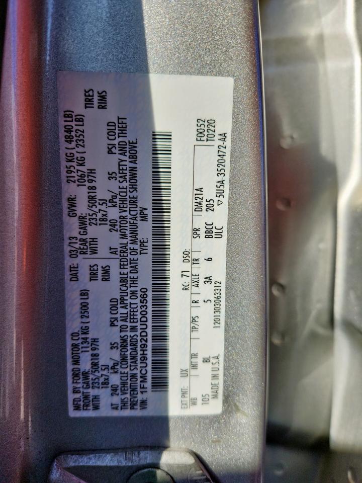 2013 Ford Escape Sel VIN: 1FMCU9H92DUD03560 Lot: 93110615