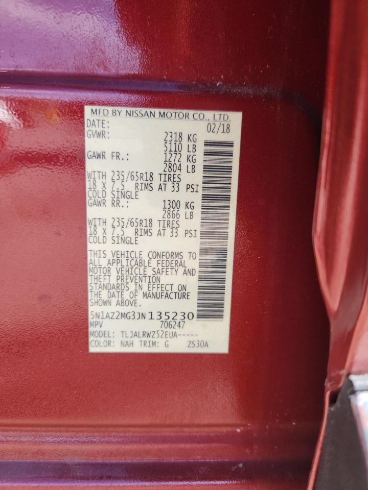 2018 Nissan Murano S VIN: 5N1AZ2MG3JN135230 Lot: 92367675