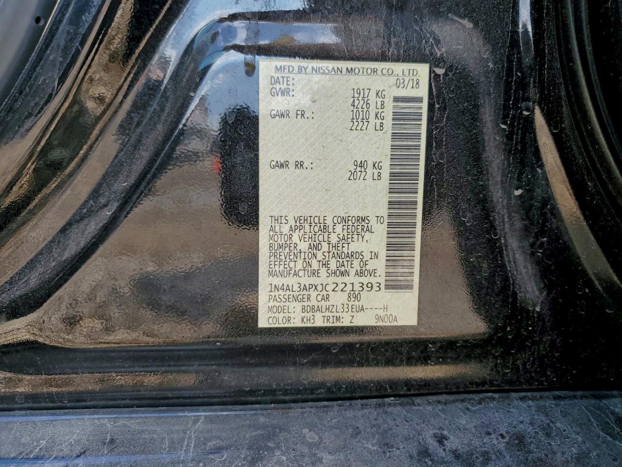 2018 Nissan Altima 2.5 VIN: 1N4AL3APXJC221393 Lot: 93221995