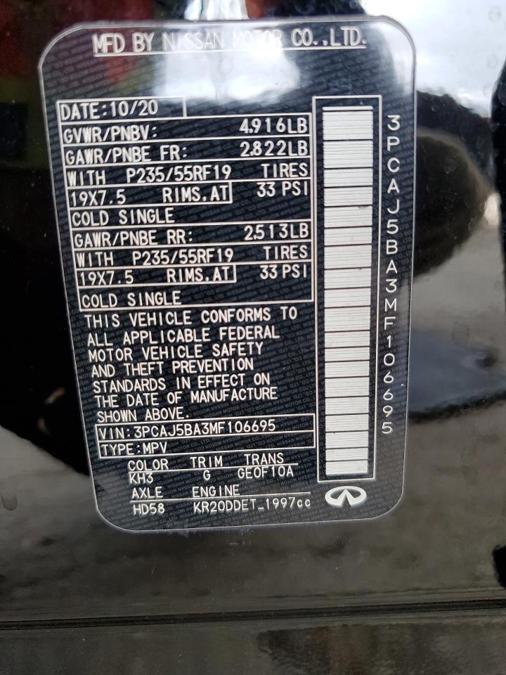 2021 Infiniti Qx50 Luxe VIN: 3PCAJ5BA3MF106695 Lot: 92342765