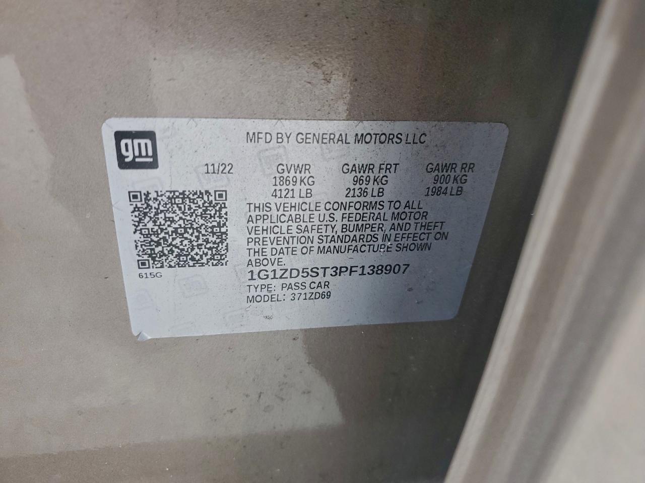 2023 Chevrolet Malibu Lt VIN: 1G1ZD5ST3PF138907 Lot: 94296095