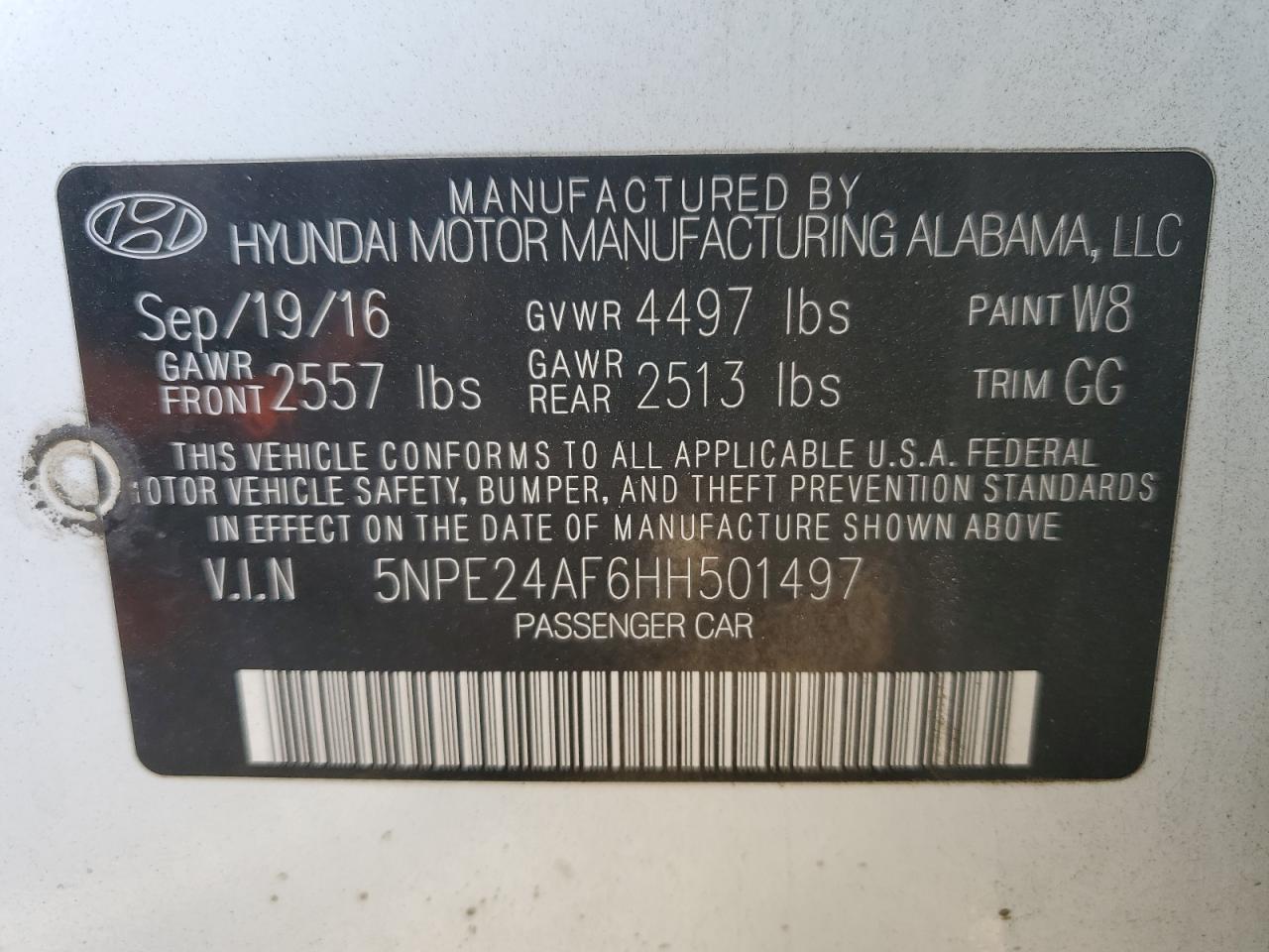 2017 Hyundai Sonata Se VIN: 5NPE24AF6HH501497 Lot: 92886465