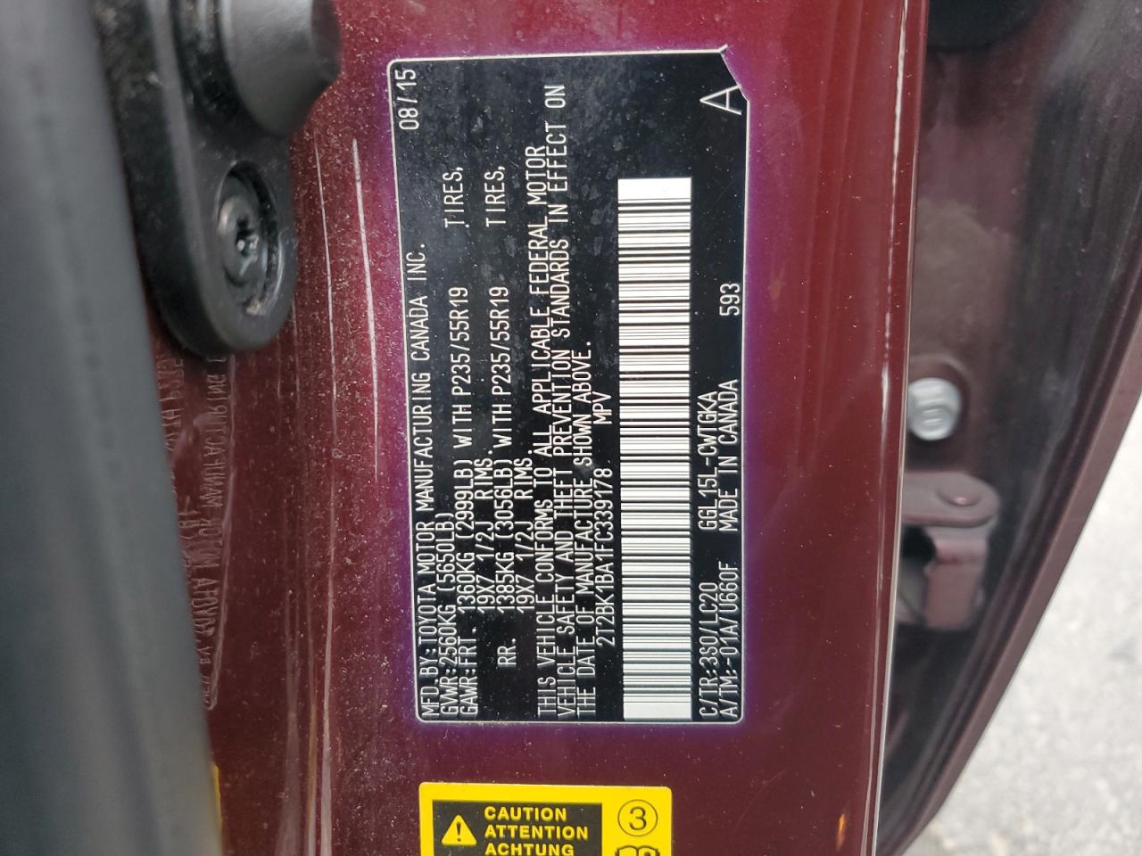 2015 Lexus Rx 350 Base VIN: 2T2BK1BA1FC339178 Lot: 90481655