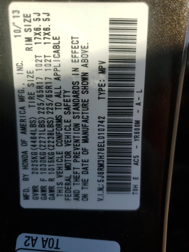 2014 Honda Cr-V Exl VIN: 5J6RM3H76EL010742 Lot: 92434485