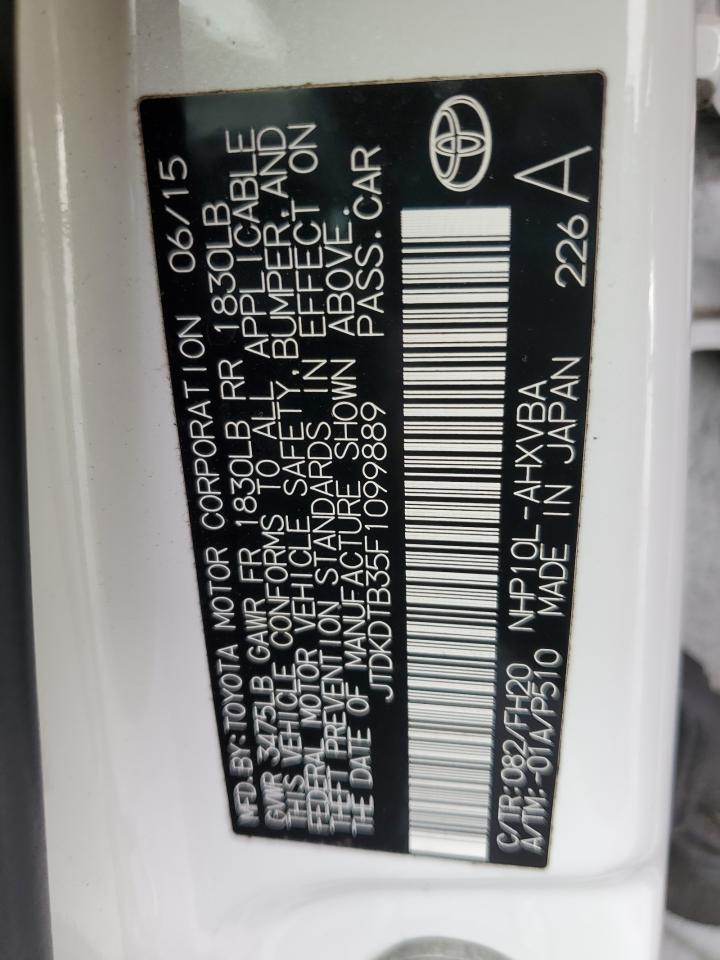 2015 Toyota Prius C VIN: JTDKDTB35F1099889 Lot: 92896245