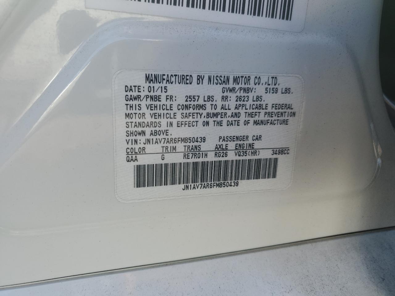 2015 Infiniti Q50 Hybrid Premium VIN: JN1AV7AR6FM850439 Lot: 90614985