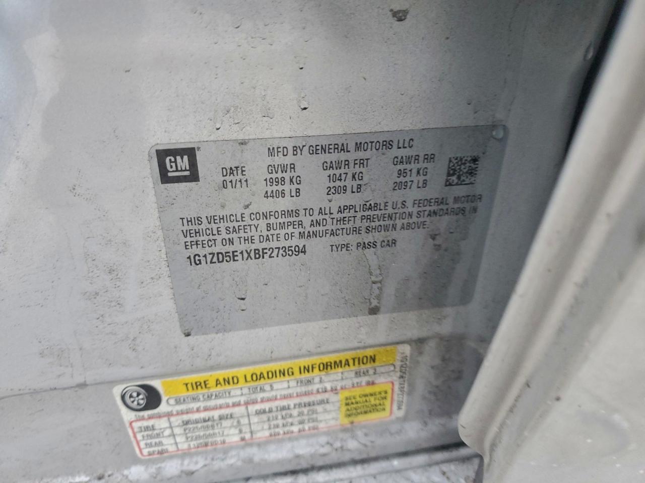 2011 Chevrolet Malibu 2Lt VIN: 1G1ZD5E1XBF273594 Lot: 94372445