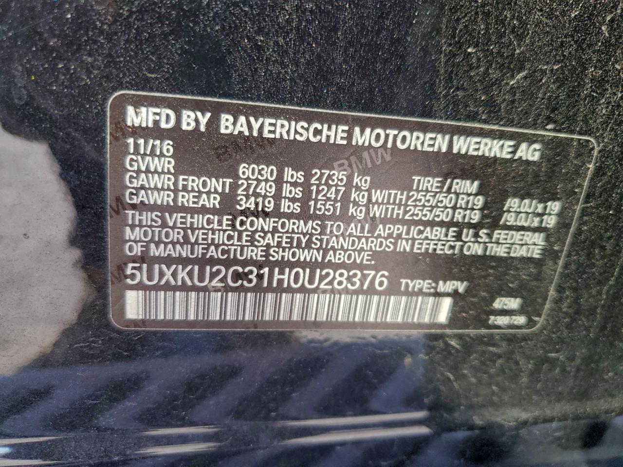 2017 BMW X6 xDrive35I VIN: 5UXKU2C31H0U28376 Lot: 93900725