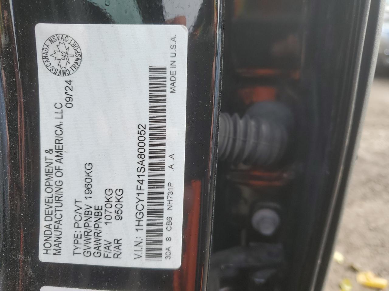 2025 Honda Accord Se VIN: 1HGCY1F41SA800052 Lot: 93001535