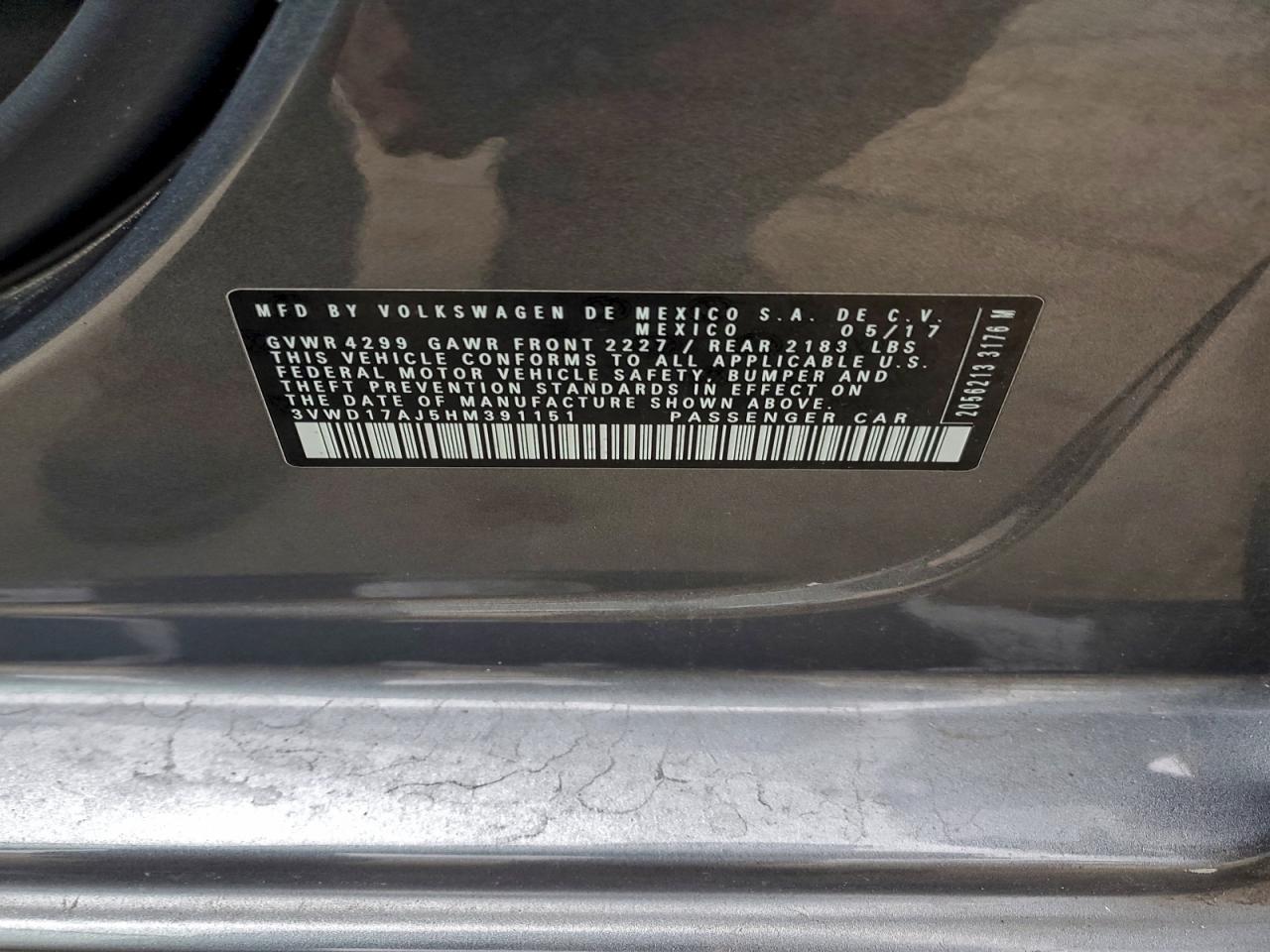 2017 Volkswagen Jetta Sport VIN: 3VWD17AJ5HM391151 Lot: 94267295