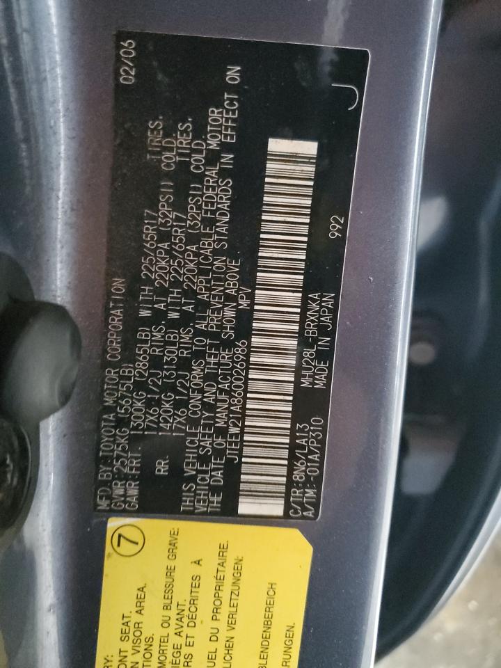 2006 Toyota Highlander Hybrid VIN: JTEEW21A860026986 Lot: 93261275