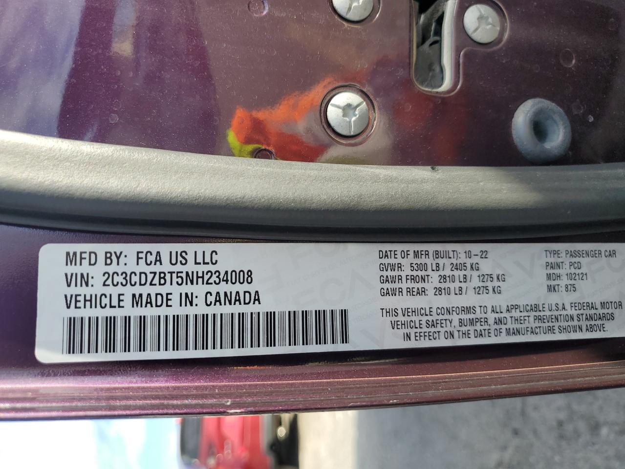 2022 Dodge Challenger R/T VIN: 2C3CDZBT5NH234008 Lot: 91719175