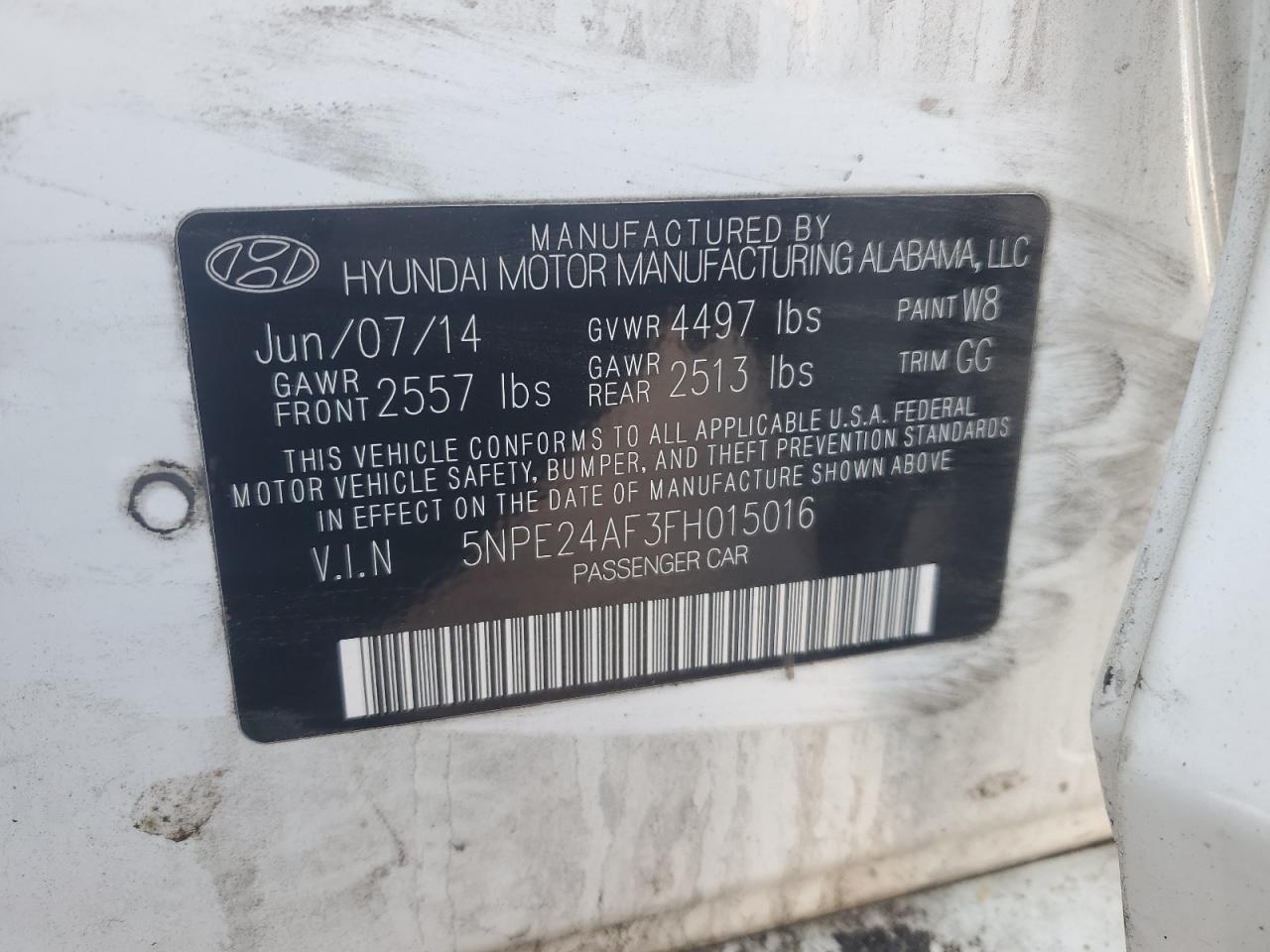 2015 Hyundai Sonata Se VIN: 5NPE24AF3FH015016 Lot: 92108645