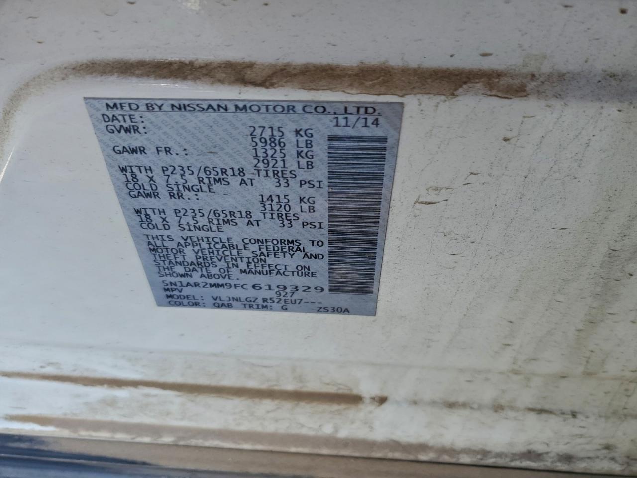 2015 Nissan Pathfinder S VIN: 5N1AR2MM9FC619329 Lot: 94364395