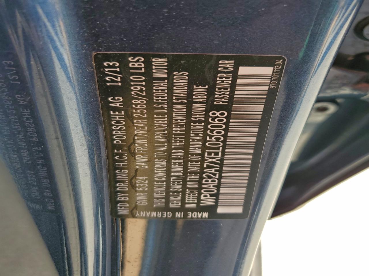 2014 Porsche Panamera S VIN: WP0AB2A7XEL056068 Lot: 82735405