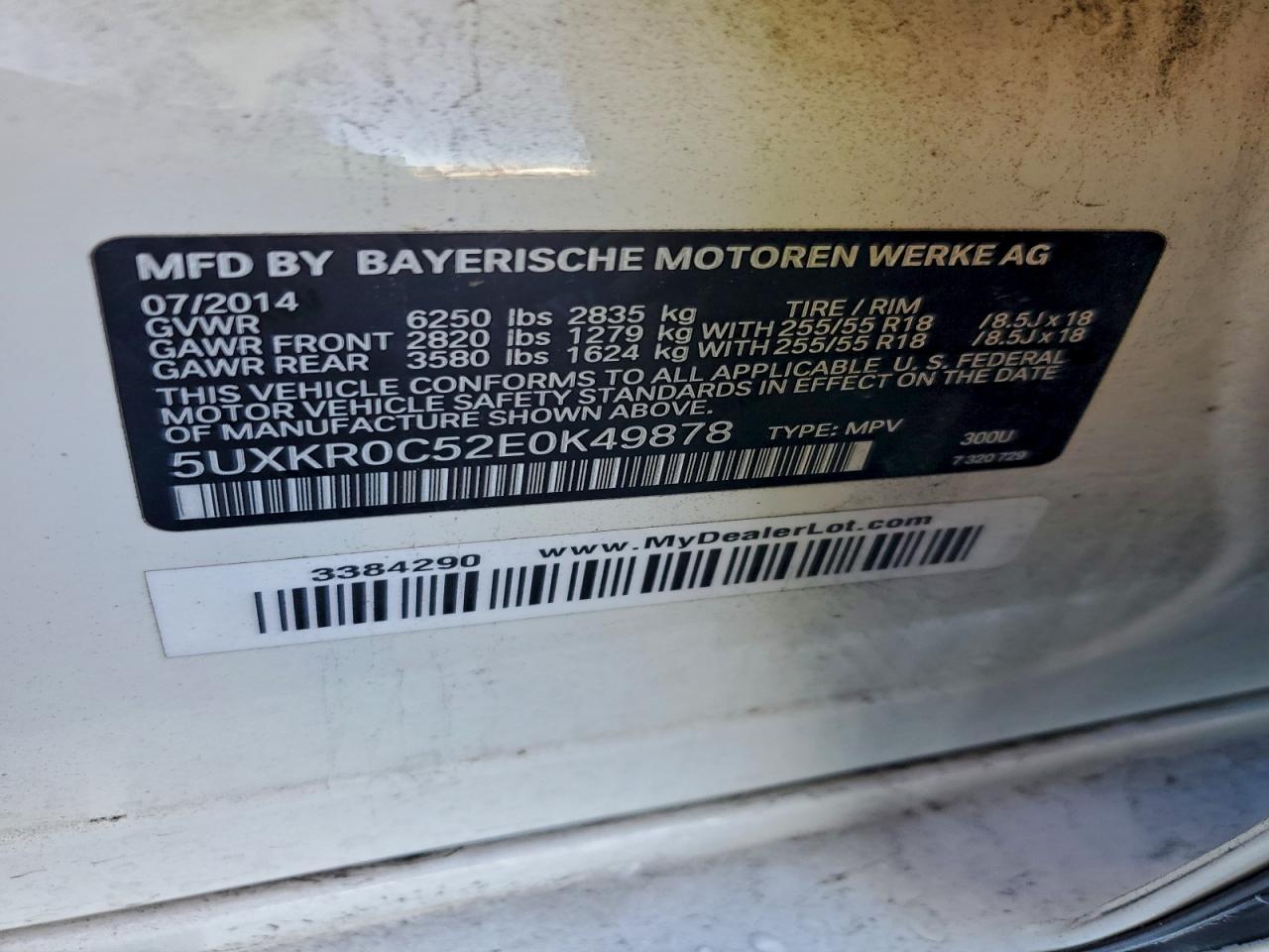 2014 BMW X5 xDrive35I VIN: 5UXKR0C52E0K49878 Lot: 93899585