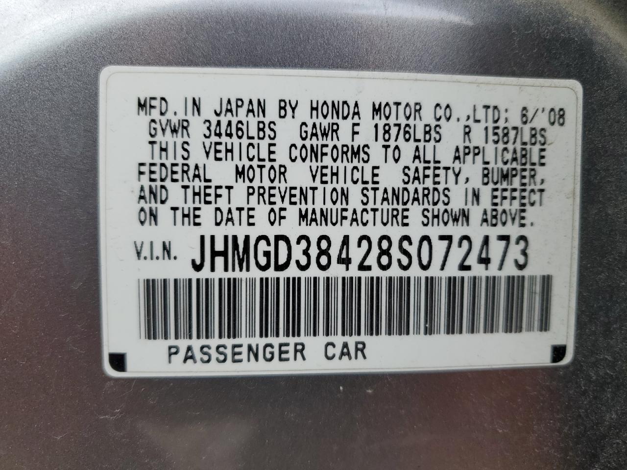 2008 Honda Fit VIN: JHMGD38428S072473 Lot: 90583795