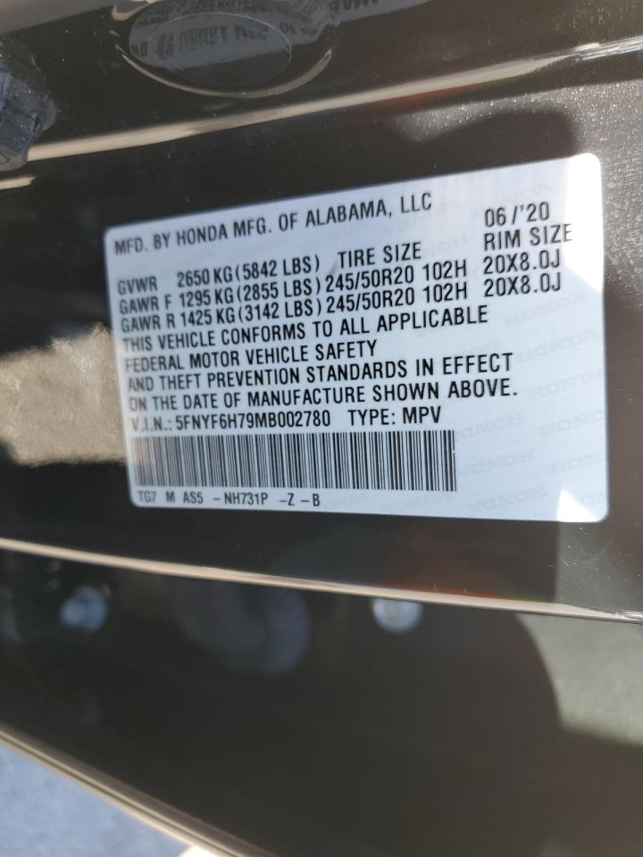 2021 Honda Pilot Black VIN: 5FNYF6H79MB002780 Lot: 91290005