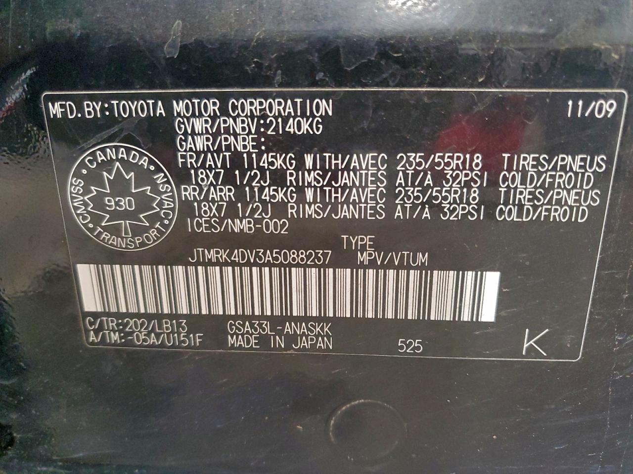 2010 Toyota Rav4 Sport VIN: JTMRK4DV3A5088237 Lot: 93967165