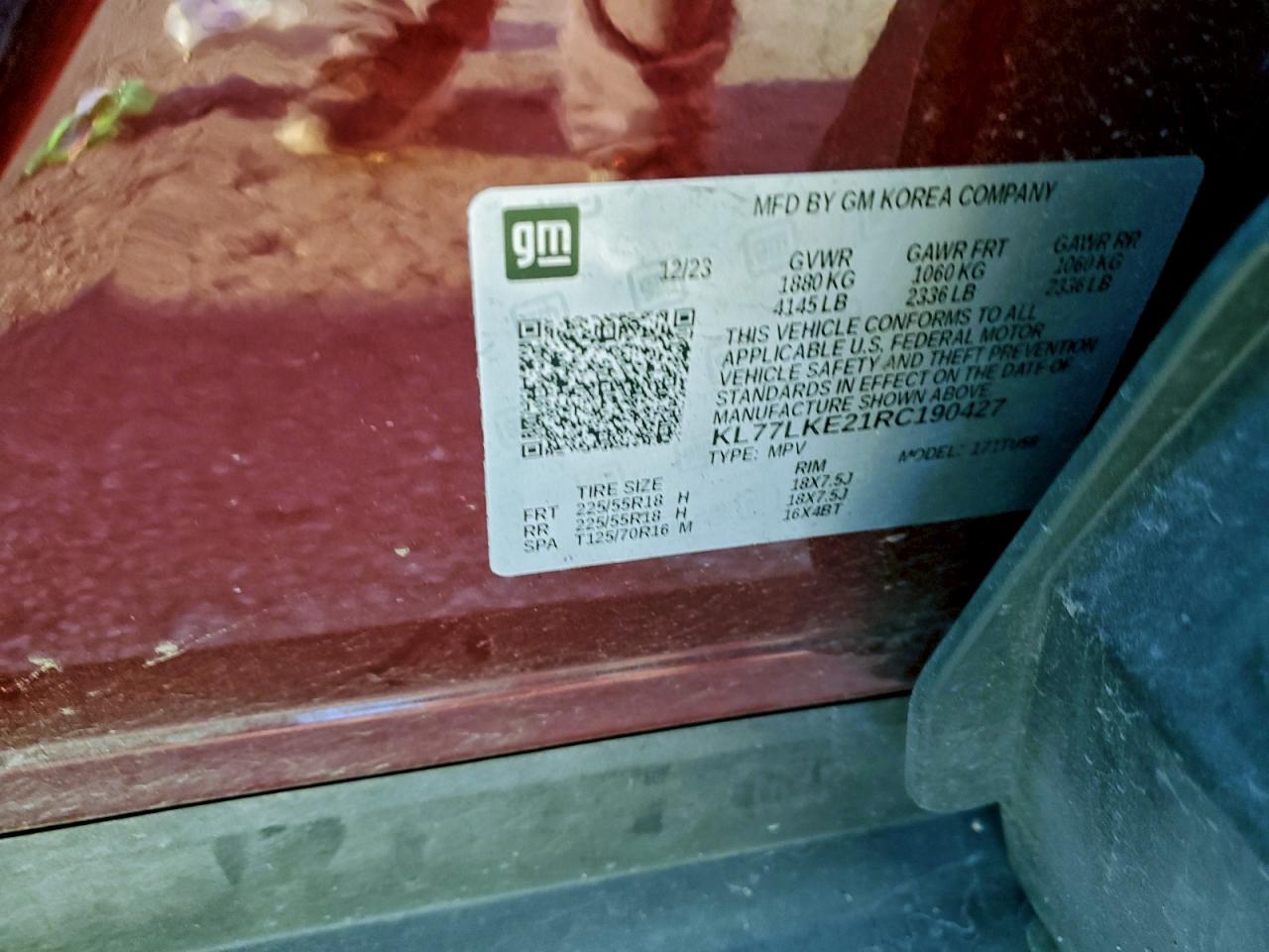 2024 Chevrolet Trax Activ VIN: KL77LKE21RC190427 Lot: 94768295