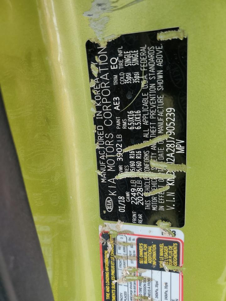 2018 Kia Soul VIN: KNDJN2A28J7905239 Lot: 92466635