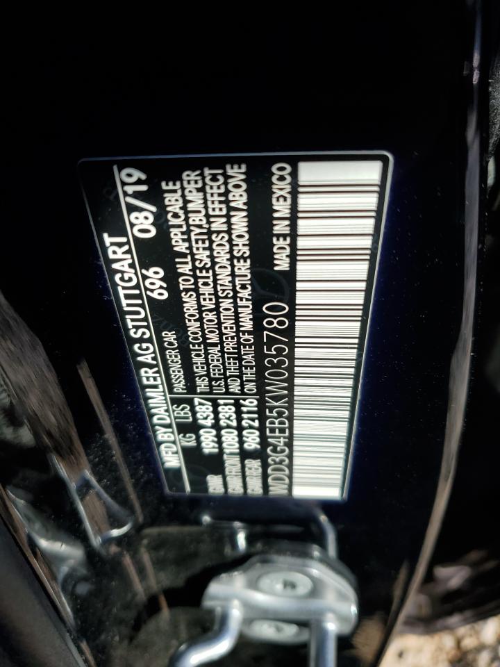 2019 Mercedes-Benz A 220 VIN: WDD3G4EB5KW035780 Lot: 91505535