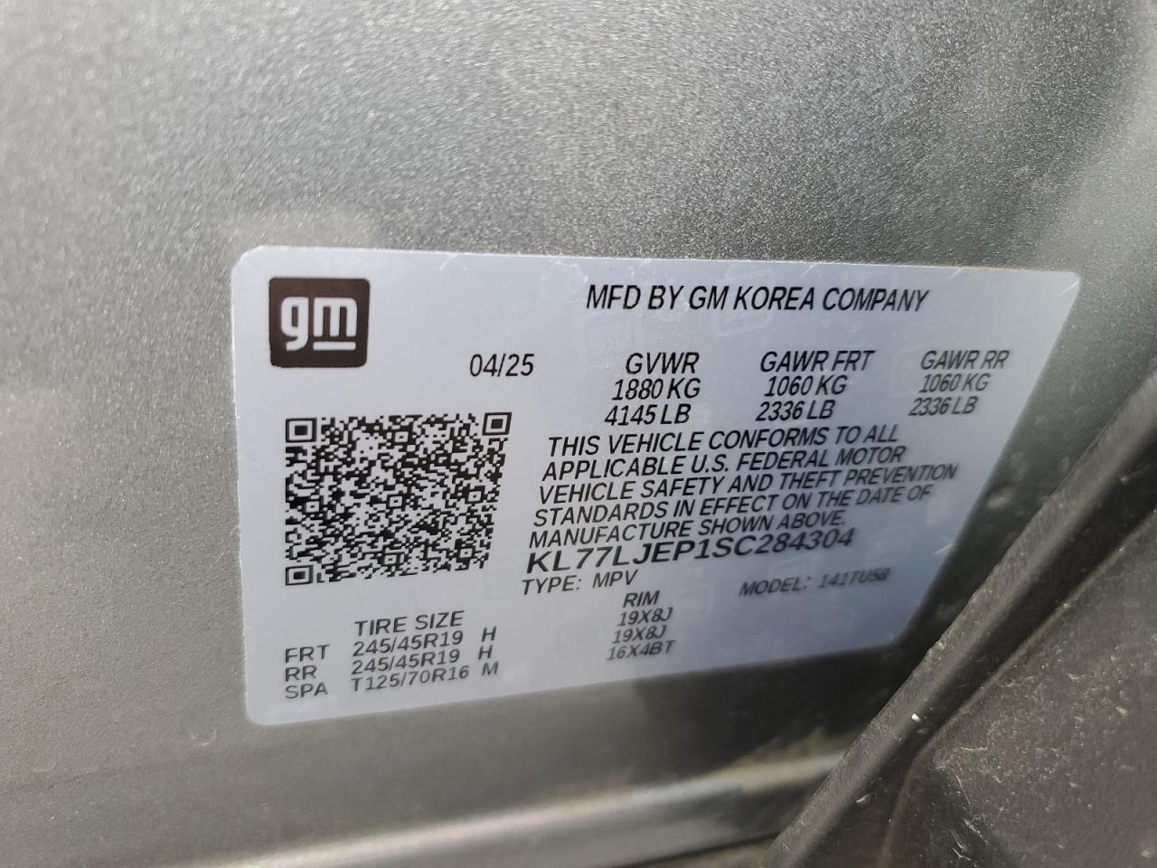 2025 Chevrolet Trax 2Rs VIN: KL77LJEP1SC284304 Lot: 93455125