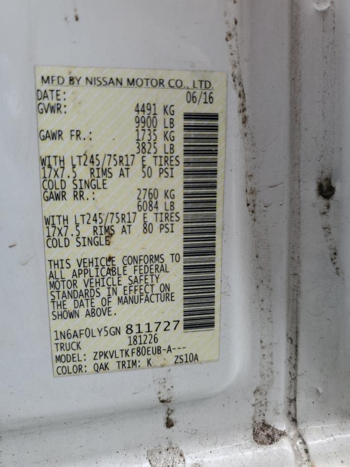 2016 Nissan Nv 2500 S VIN: 1N6AF0LY5GN811727 Lot: 92036415