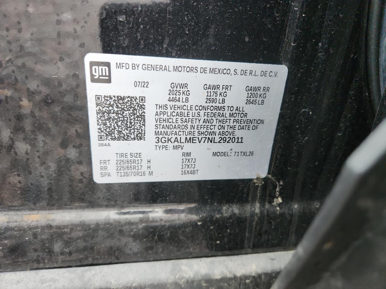 2022 GMC Terrain Sle VIN: 3GKALMEV7NL292011 Lot: 93458005