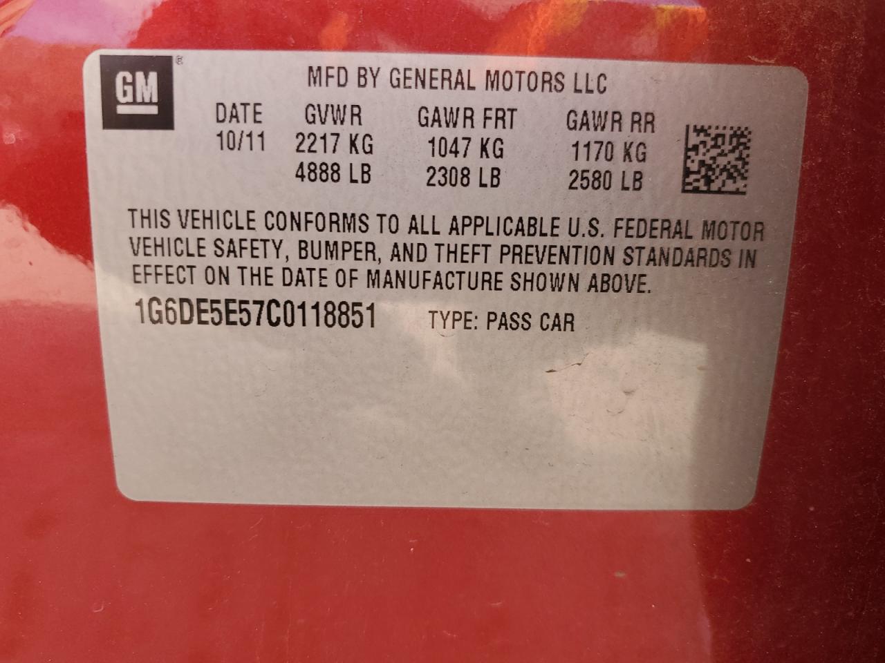 2012 Cadillac Cts Luxury Collection VIN: 1G6DE5E57C0118851 Lot: 93315865