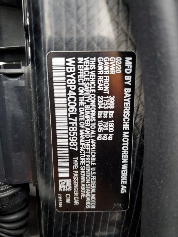 2020 BMW I3 Rex VIN: WBY8P4C06L7F85987 Lot: 92477875