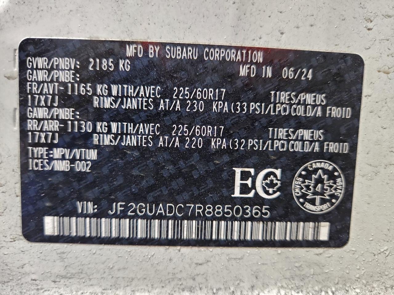 2024 Subaru Crosstrek Premium VIN: JF2GUADC7R8850365 Lot: 93677935