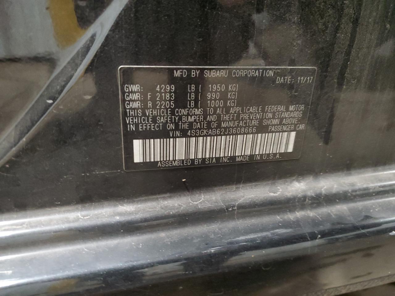 2018 Subaru Impreza Premium VIN: 4S3GKAB62J3608666 Lot: 92372795