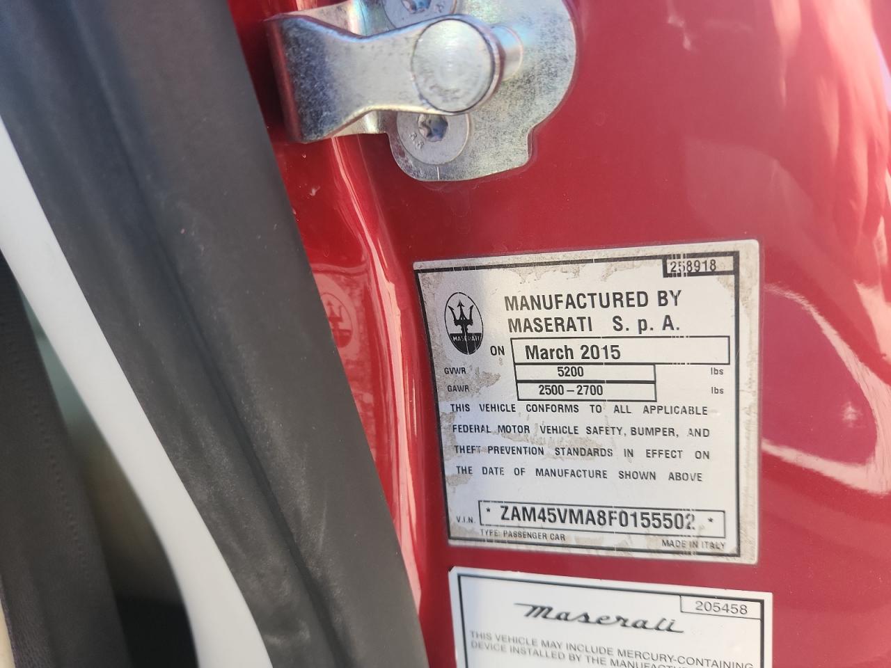 2015 Maserati Granturismo S VIN: ZAM45VMA8F0155502 Lot: 91169275