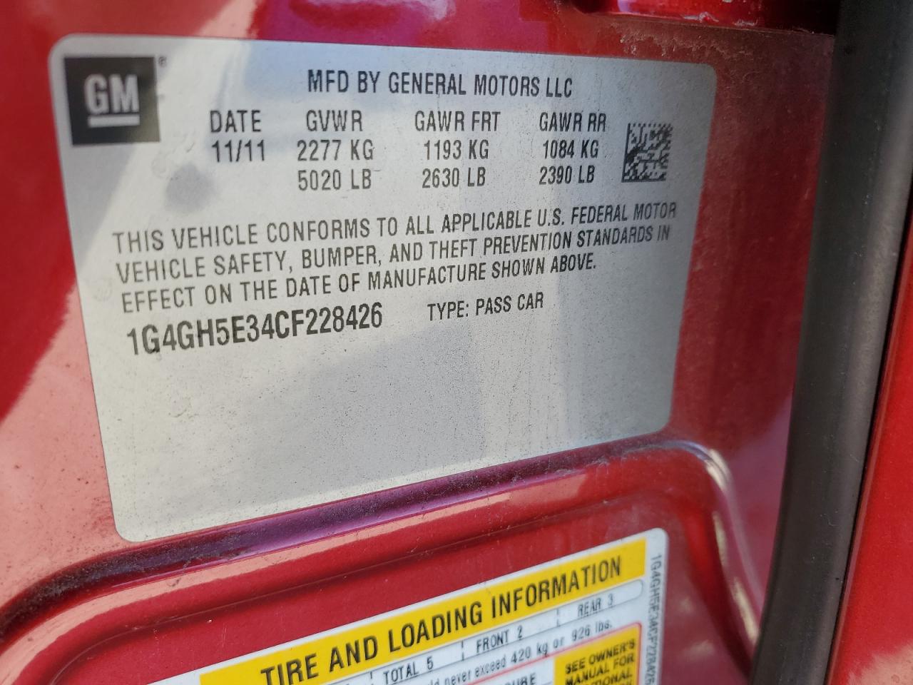 2012 Buick Lacrosse Premium VIN: 1G4GH5E34CF228426 Lot: 91675015