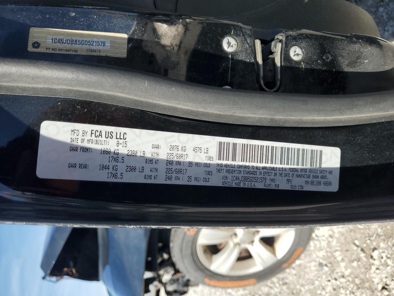 2016 Jeep Compass Sport VIN: 1C4NJDBB5GD521579 Lot: 92404515