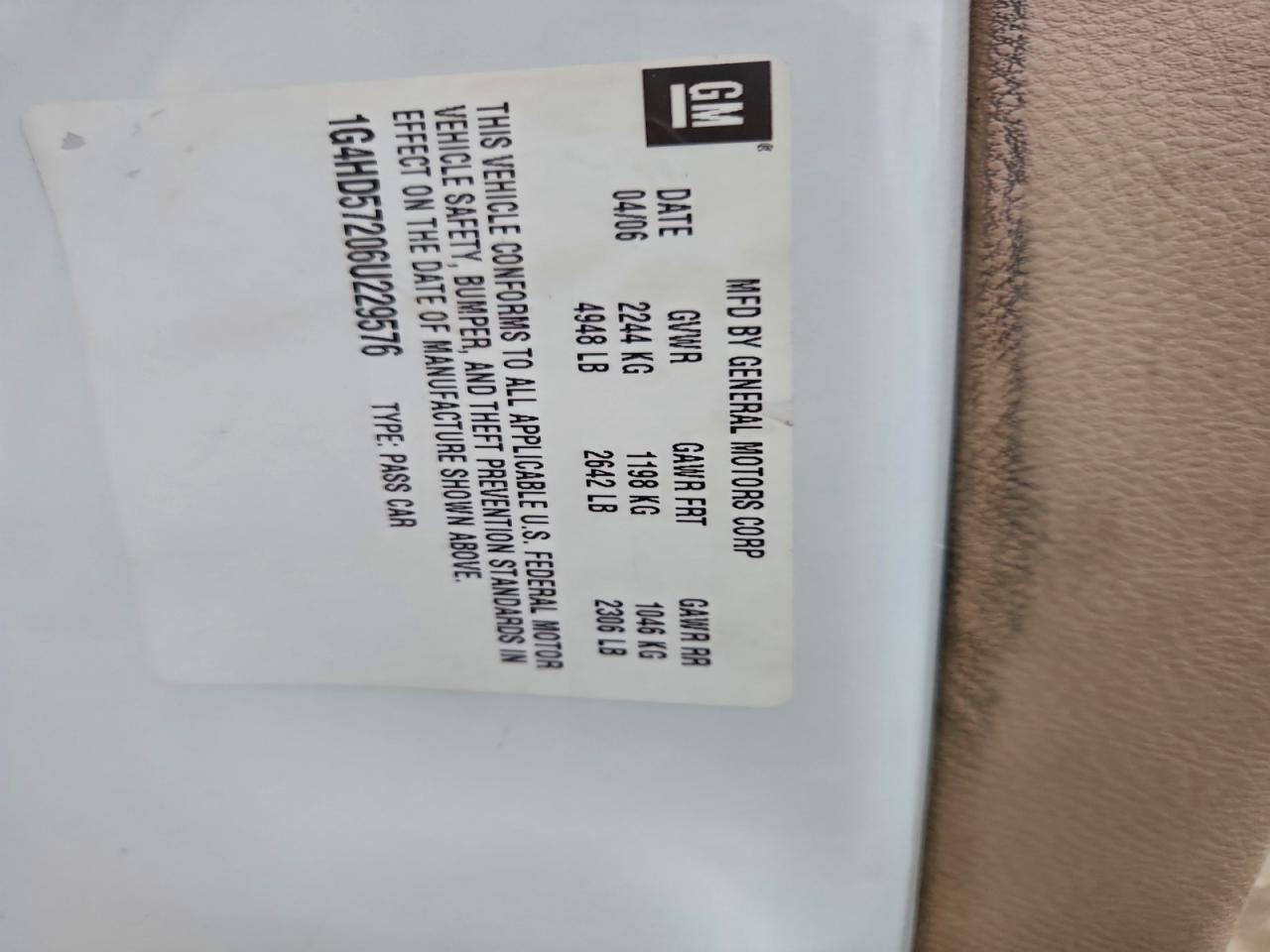 2006 Buick Lucerne Cxl VIN: 1G4HD57206U229576 Lot: 94430975