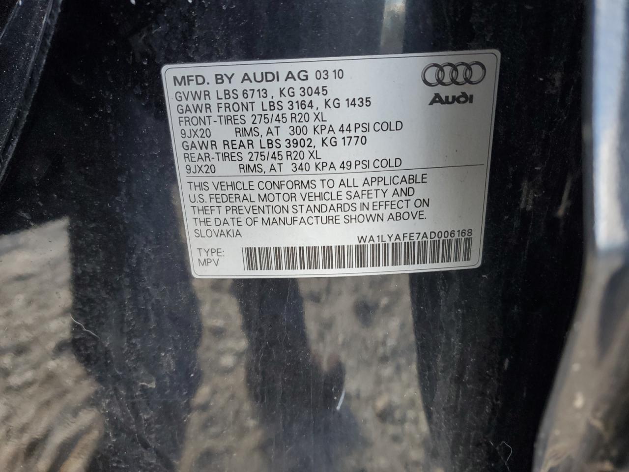 2010 Audi Q7 Premium Plus VIN: WA1LYAFE7AD006168 Lot: 93372975