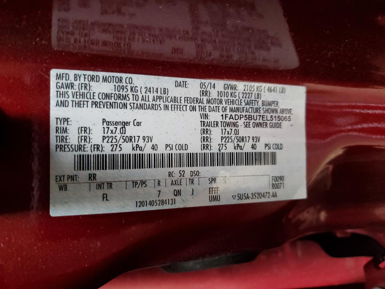 2014 Ford C-Max Sel VIN: 1FADP5BU7EL515065 Lot: 93199325