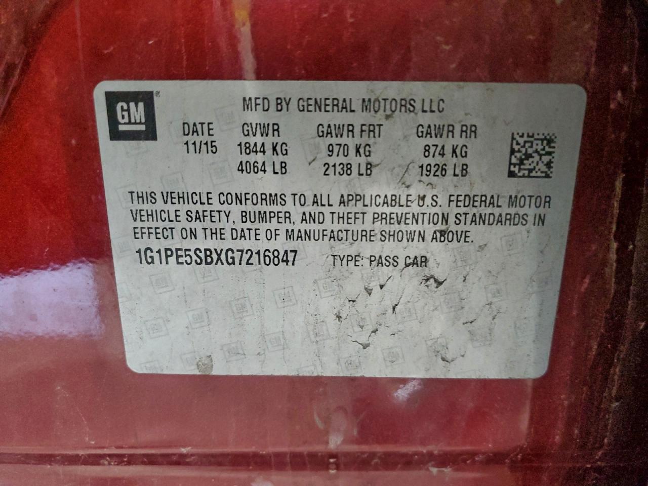 2016 Chevrolet Cruze Limited Lt VIN: 1G1PE5SBXG7216847 Lot: 94160805