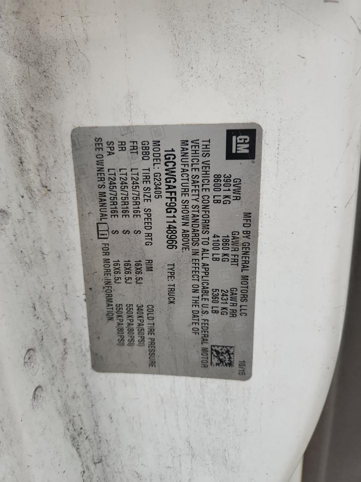 2016 Chevrolet Express G2500 VIN: 1GCWGAFF9G1148966 Lot: 93065505