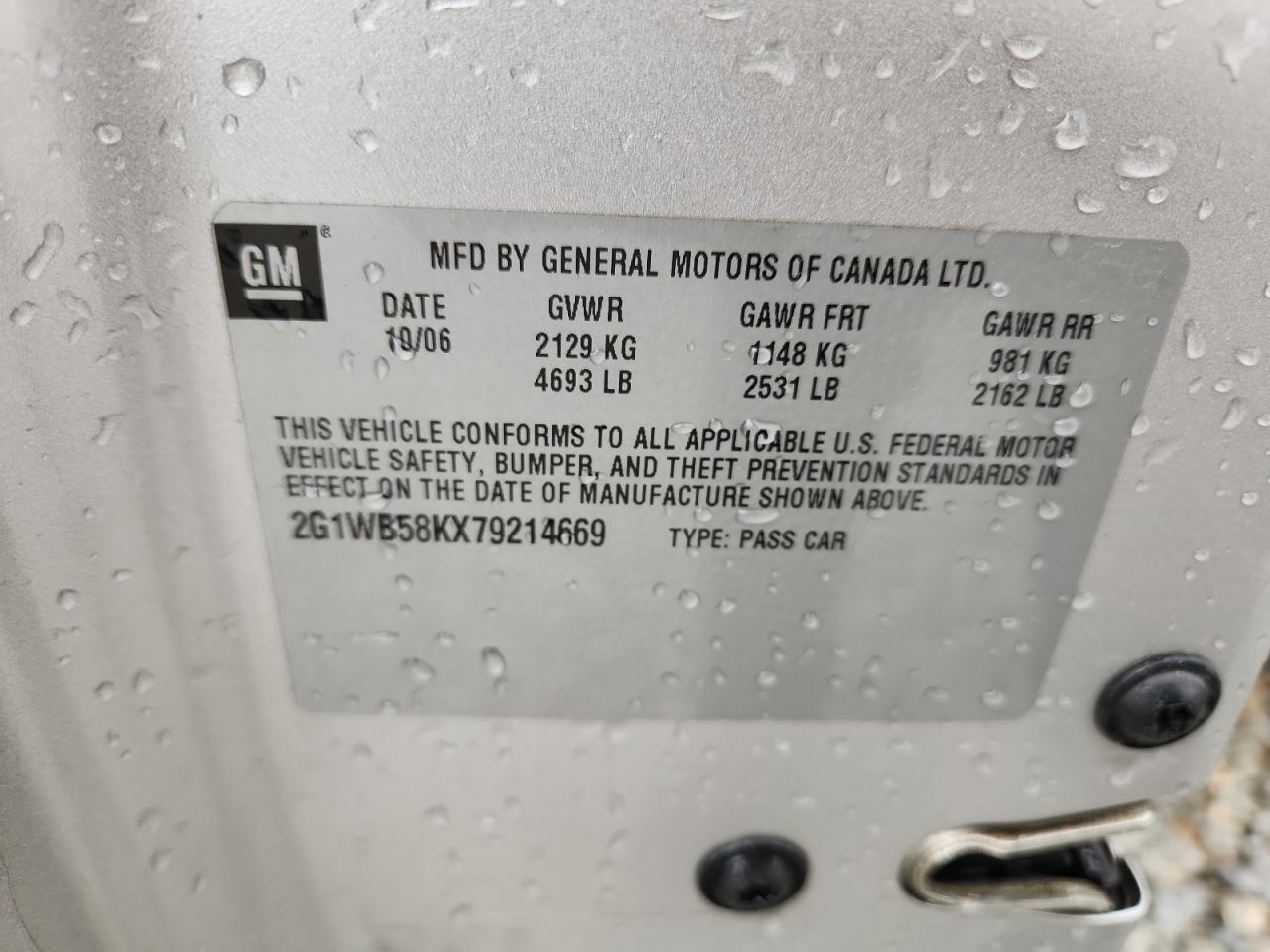 2007 Chevrolet Impala Ls VIN: 2G1WB58KX79214669 Lot: 91652335