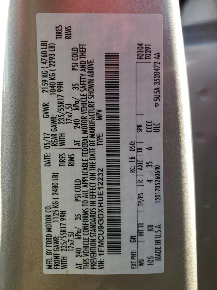 2017 Ford Escape Se VIN: 1FMCU9GDXHUE12232 Lot: 90255875